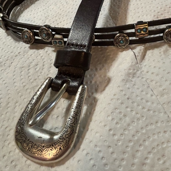 Women’s Fossil black leather belt with turquoise conchas Cowgirl Southwest S - Picture 4 of 9